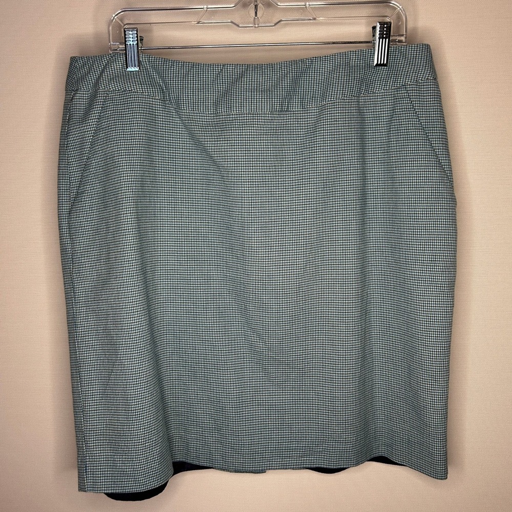 L.L. Bean Blue Green Houndstooth Favorite Fit Pencil Skirt Women‎ 16 Wool Blend